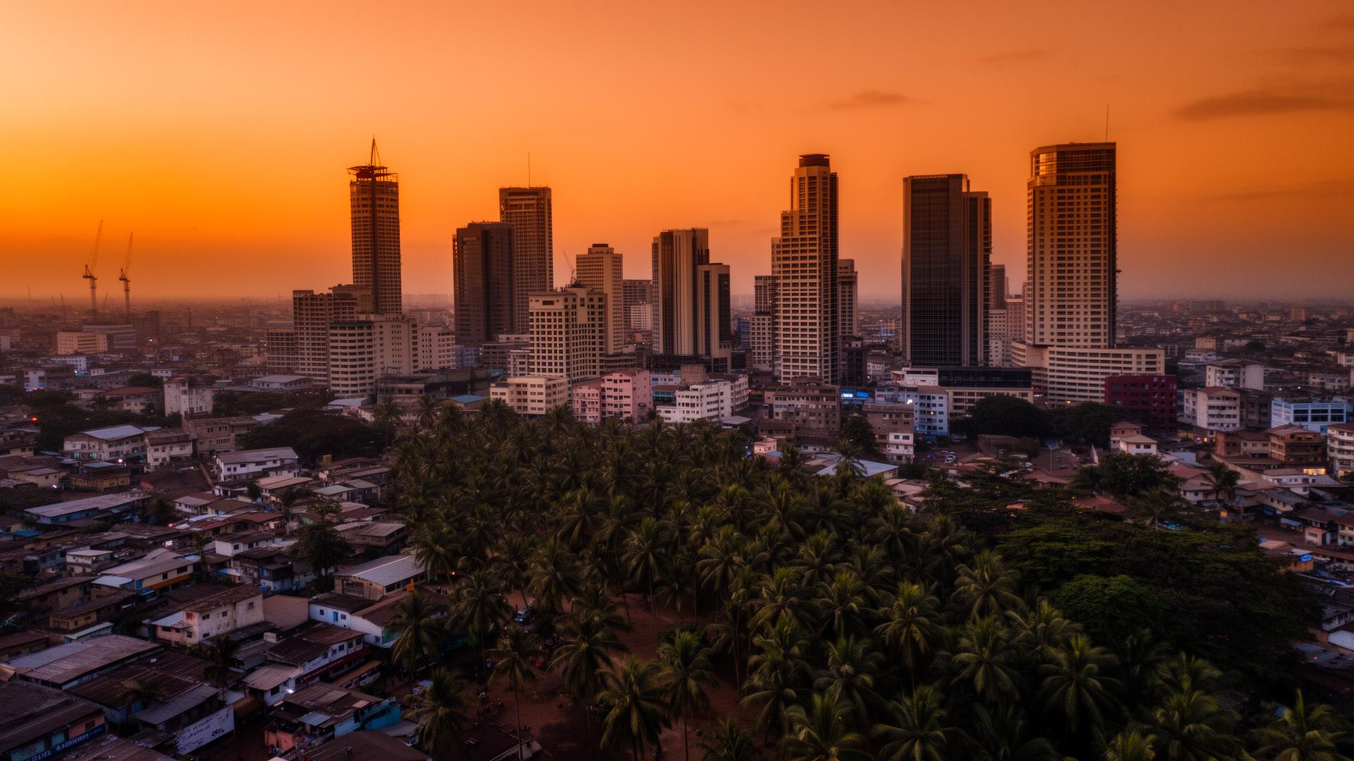 African city skyline at dusk
